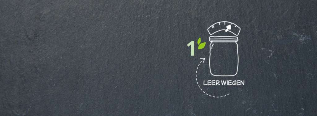 Illustration Nummer 1 – Behälter Leer wiegen im Unverpackt-Laden dargestellt durch einen leeren Behälter, der auf einer Waage steht