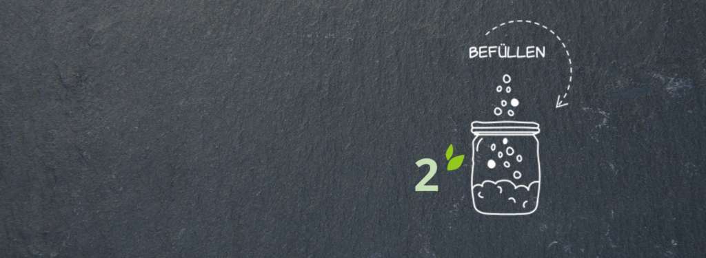 Illustration Nummer 2 – Behälter Befüllen im Unverpackt-Laden dargesellt durch einen leeren Behälter in den von oben Ware fällt