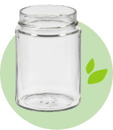 Foto eines leeren Schraubglases mit den grünen Blättern aus dem UFG Logo